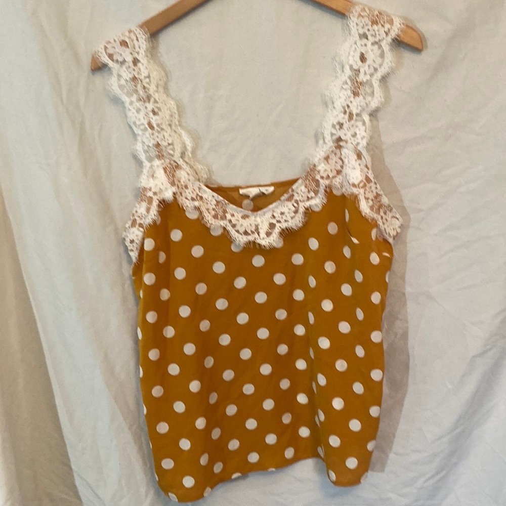 Orange Akaiv Tank Top With Lace Strings and White Polka Dots